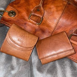 Matching handmade genuine brown leather wallets